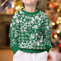 Hibiscus Pakala Emerald Green Kid Ugly Christmas Sweater Tropical Floral Stylized - Polynesian Pride