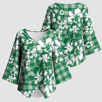 Hibiscus Pakala Emerald Green Kimono Sleeve Blouse Tropical Floral Stylized - Polynesian Pride