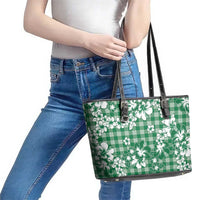 Hibiscus Pakala Emerald Green Leather Tote Bag Tropical Floral Stylized - Polynesian Pride