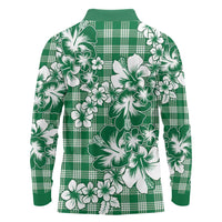 Hibiscus Pakala Emerald Green Long Sleeve Polo Shirt Tropical Floral Stylized - Polynesian Pride