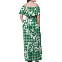 Hibiscus Pakala Emerald Green Off Shoulder Maxi Dress Tropical Floral Stylized - Polynesian Pride