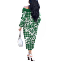 Hibiscus Pakala Emerald Green Off The Shoulder Long Sleeve Dress Tropical Floral Stylized - Polynesian Pride