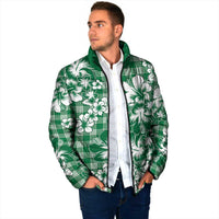 Hibiscus Pakala Emerald Green Padded Jacket Tropical Floral Stylized - Polynesian Pride