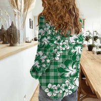 Hibiscus Pakala Emerald Green Women Casual Shirt Tropical Floral Stylized - Polynesian Pride