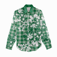 Hibiscus Pakala Emerald Green Women Casual Shirt Tropical Floral Stylized - Polynesian Pride