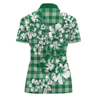 Hibiscus Pakala Emerald Green Women Polo Shirt Tropical Floral Stylized - Polynesian Pride