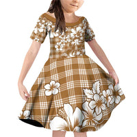 Hibiscus Pakala Bronze Brown Family Matching Off Shoulder Short Dress and Hawaiian Shirt Tropical Floral Stylized - Polynesian Pride