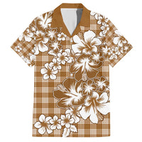 Hibiscus Pakala Bronze Brown Family Matching Short Sleeve Bodycon Dress and Hawaiian Shirt Tropical Floral Stylized - Polynesian Pride
