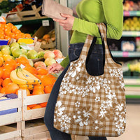 Hibiscus Pakala Bronze Brown Grocery Bag Tropical Floral Stylized - Polynesian Pride