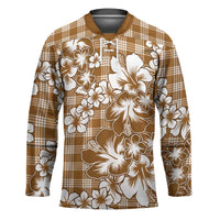 Hibiscus Pakala Bronze Brown Hockey Jersey Tropical Floral Stylized - Polynesian Pride