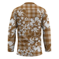 Hibiscus Pakala Bronze Brown Hockey Jersey Tropical Floral Stylized - Polynesian Pride