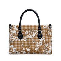 Hibiscus Pakala Bronze Brown Leather Bag Tropical Floral Stylized - Polynesian Pride