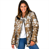 Hibiscus Pakala Bronze Brown Padded Jacket Tropical Floral Stylized - Polynesian Pride