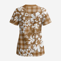 Hibiscus Pakala Bronze Brown Scrub Top Tropical Floral Stylized - Polynesian Pride