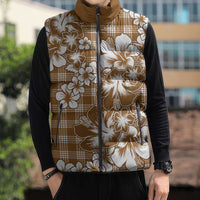 Hibiscus Pakala Bronze Brown Sleeveless Puffer Jacket Tropical Floral Stylized - Polynesian Pride
