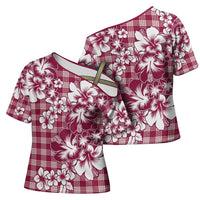 Hibiscus Pakala Royal Magenta Cross Shoulder Shirt Tropical Floral Stylized - Polynesian Pride