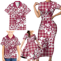 Hibiscus Pakala Royal Magenta Family Matching Short Sleeve Bodycon Dress and Hawaiian Shirt Tropical Floral Stylized - Polynesian Pride