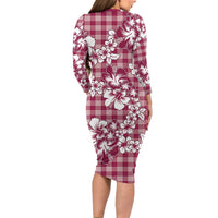 Hibiscus Pakala Royal Magenta Long Sleeve Bodycon Dress Tropical Floral Stylized - Polynesian Pride