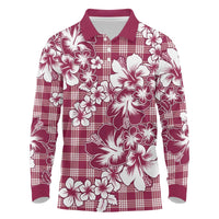 Hibiscus Pakala Royal Magenta Long Sleeve Polo Shirt Tropical Floral Stylized - Polynesian Pride