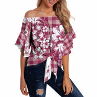 Hibiscus Pakala Royal Magenta Off Shoulder Wrap Waist Top Tropical Floral Stylized LT01 - Polynesian Pride