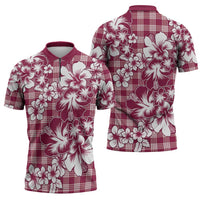 Hibiscus Pakala Royal Magenta Zipper Polo Shirt Tropical Floral Stylized - Polynesian Pride
