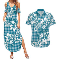 Hibiscus Pakala Ocean Depths Blue Couples Matching Summer Maxi Dress and Hawaiian Shirt Tropical Floral Stylized - Polynesian Pride