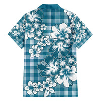 Hibiscus Pakala Ocean Depths Blue Family Matching Off Shoulder Short Dress and Hawaiian Shirt Tropical Floral Stylized - Polynesian Pride