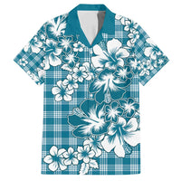 Hibiscus Pakala Ocean Depths Blue Family Matching Puletasi and Hawaiian Shirt Tropical Floral Stylized - Polynesian Pride