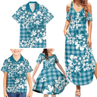 Hibiscus Pakala Ocean Depths Blue Family Matching Summer Maxi Dress and Hawaiian Shirt Tropical Floral Stylized - Polynesian Pride
