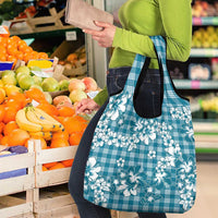 Hibiscus Pakala Ocean Depths Blue Grocery Bag Tropical Floral Stylized - Polynesian Pride