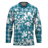 Hibiscus Pakala Ocean Depths Blue Hockey Jersey Tropical Floral Stylized - Polynesian Pride