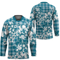 Hibiscus Pakala Ocean Depths Blue Hockey Jersey Tropical Floral Stylized - Polynesian Pride
