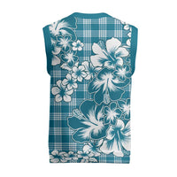 Hibiscus Pakala Ocean Depths Blue Christmas Knitted V-Neck Vest Tropical Floral Stylized - Polynesian Pride