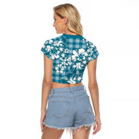 Hibiscus Pakala Ocean Depths Blue Raglan Cropped T Shirt Tropical Floral Stylized LT01 - Polynesian Pride