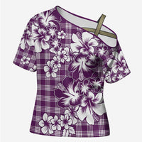 Hibiscus Pakala Sweetie Purple Cross Shoulder Shirt Tropical Floral Stylized - Polynesian Pride
