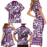 Hibiscus Pakala Sweetie Purple Family Matching Short Sleeve Bodycon Dress and Hawaiian Shirt Tropical Floral Stylized - Polynesian Pride