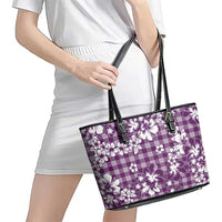 Hibiscus Pakala Sweetie Purple Leather Tote Bag Tropical Floral Stylized - Polynesian Pride