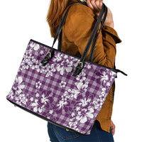 Hibiscus Pakala Sweetie Purple Leather Tote Bag Tropical Floral Stylized - Polynesian Pride