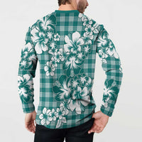 Hibiscus Pakala Aqua Teal Button Sweatshirt Tropical Floral Stylized - Polynesian Pride