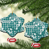 Hibiscus Pakala Aqua Teal Ceramic Ornament Tropical Floral Stylized - Polynesian Pride