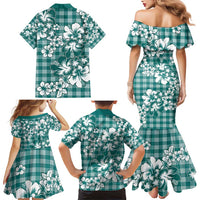 Hibiscus Pakala Aqua Teal Family Matching Mermaid Dress and Hawaiian Shirt Tropical Floral Stylized - Polynesian Pride