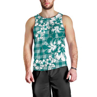 Hibiscus Pakala Aqua Teal Men Tank Top Tropical Floral Stylized - Polynesian Pride