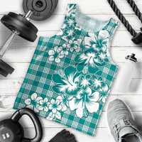 Hibiscus Pakala Aqua Teal Men Tank Top Tropical Floral Stylized - Polynesian Pride