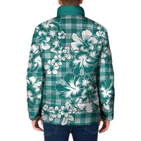 Hibiscus Pakala Aqua Teal Padded Jacket Tropical Floral Stylized - Polynesian Pride