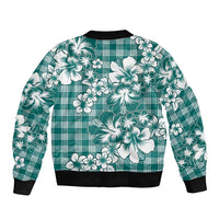 Hibiscus Pakala Aqua Teal Sleeve Zip Bomber Jacket Tropical Floral Stylized - Polynesian Pride