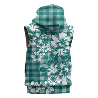 Hibiscus Pakala Aqua Teal Sleeveless Zip Hoodie Tropical Floral Stylized - Polynesian Pride