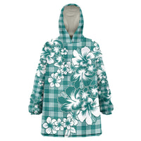 Hibiscus Pakala Aqua Teal Wearable Blanket Hoodie Tropical Floral Stylized - Polynesian Pride