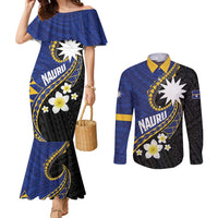 Personalised Nauru Couples Matching Mermaid Dress and Long Sleeve Button Shirt Naoero Proud Plumeria