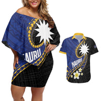 Personalised Nauru Couples Matching Off Shoulder Short Dress and Hawaiian Shirt Naoero Proud Plumeria
