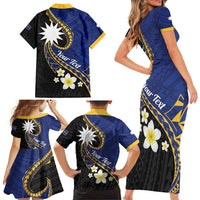 Personalised Nauru Family Matching Short Sleeve Bodycon Dress and Hawaiian Shirt Naoero Proud Plumeria